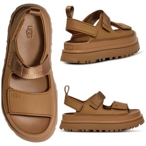 UGG GOLDENGLOW BISON BROWN PLATFORM SANDALS SIZE 10